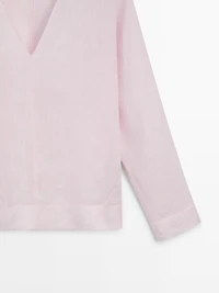100% linen V-neck blouse