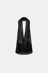 EMBROIDERED BEADED HALTER TOP