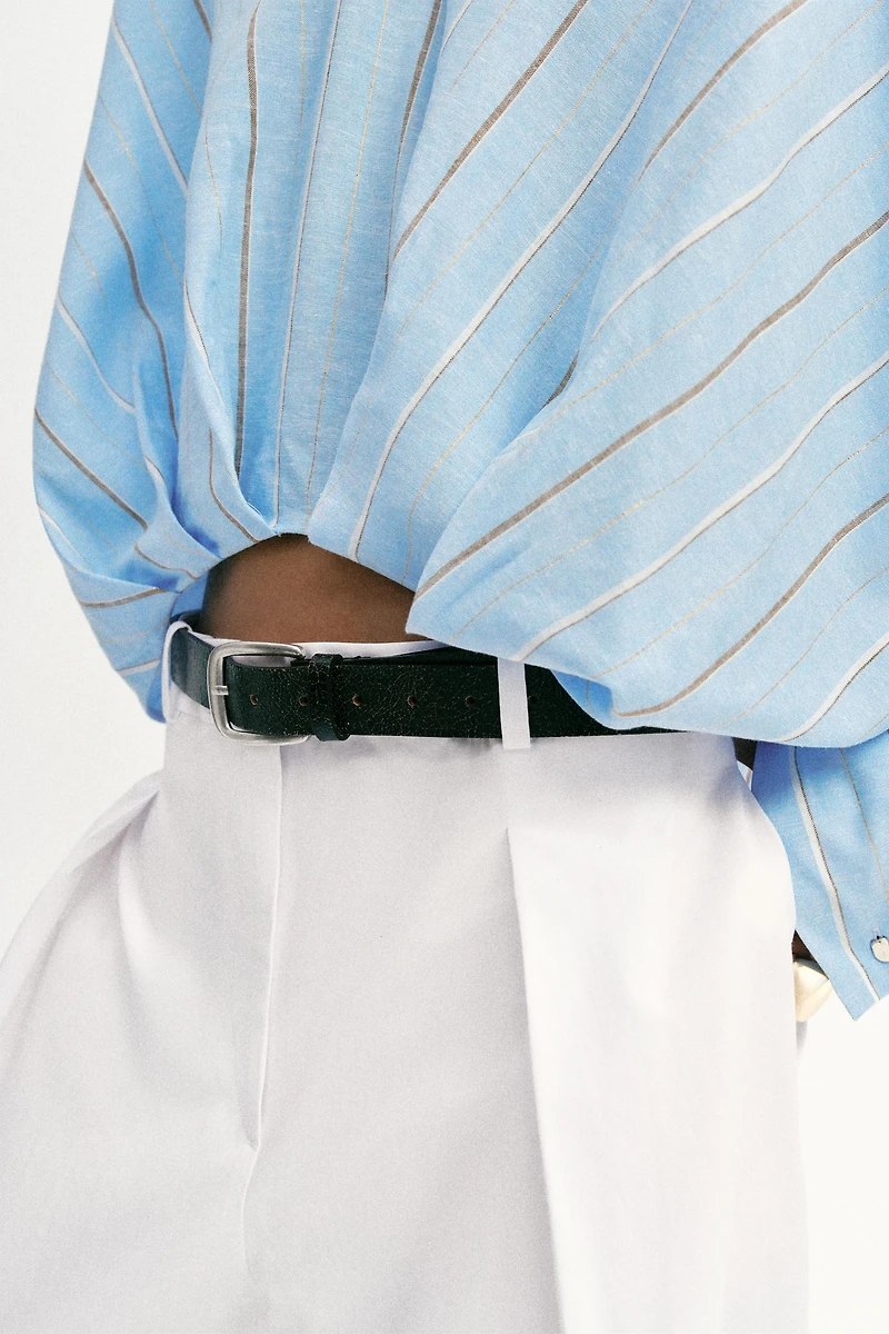 LINEN BLEND SHIRT WITH PUFF HEM