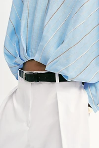 LINEN BLEND SHIRT WITH PUFF HEM