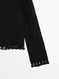Cotton blend openwork crochet sweater
