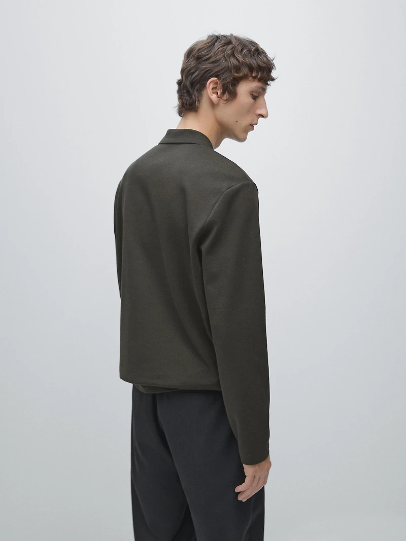 Long sleeve polo shirt with ribbed detail