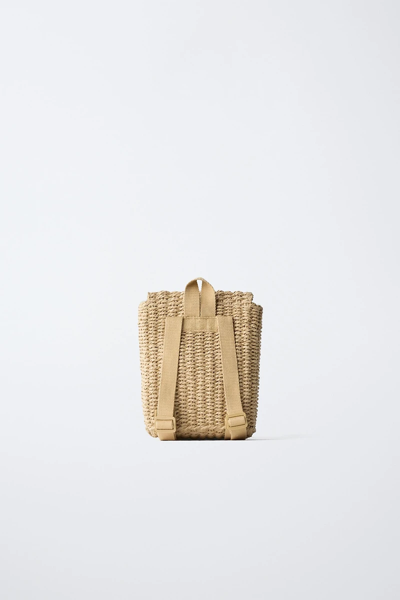 RAFFIA EFFECT FLORAL BACKPACK