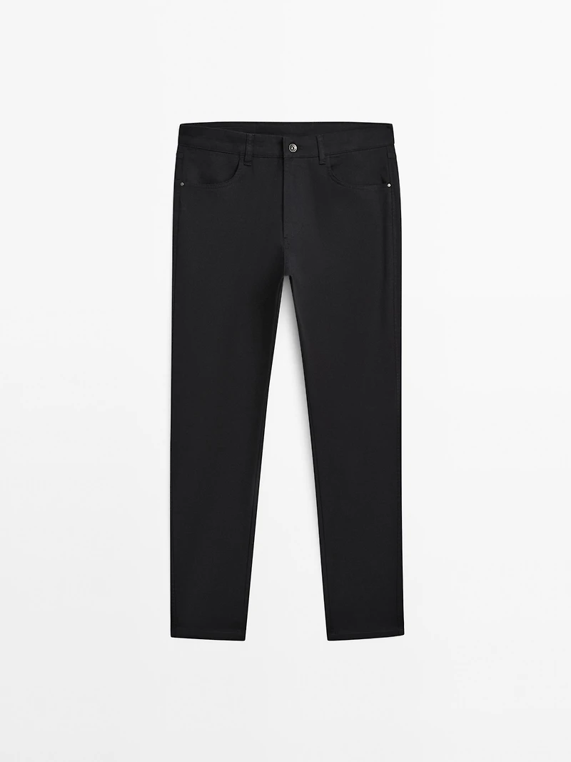 Slim-fit lightweight textured weave denim trousers