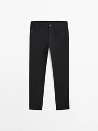 Slim-fit lightweight textured weave denim trousers