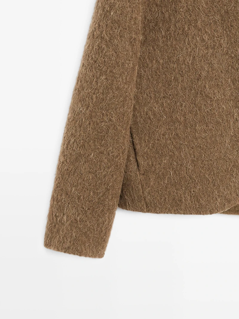 Alpaca and wool knit cardigan with brushed finish