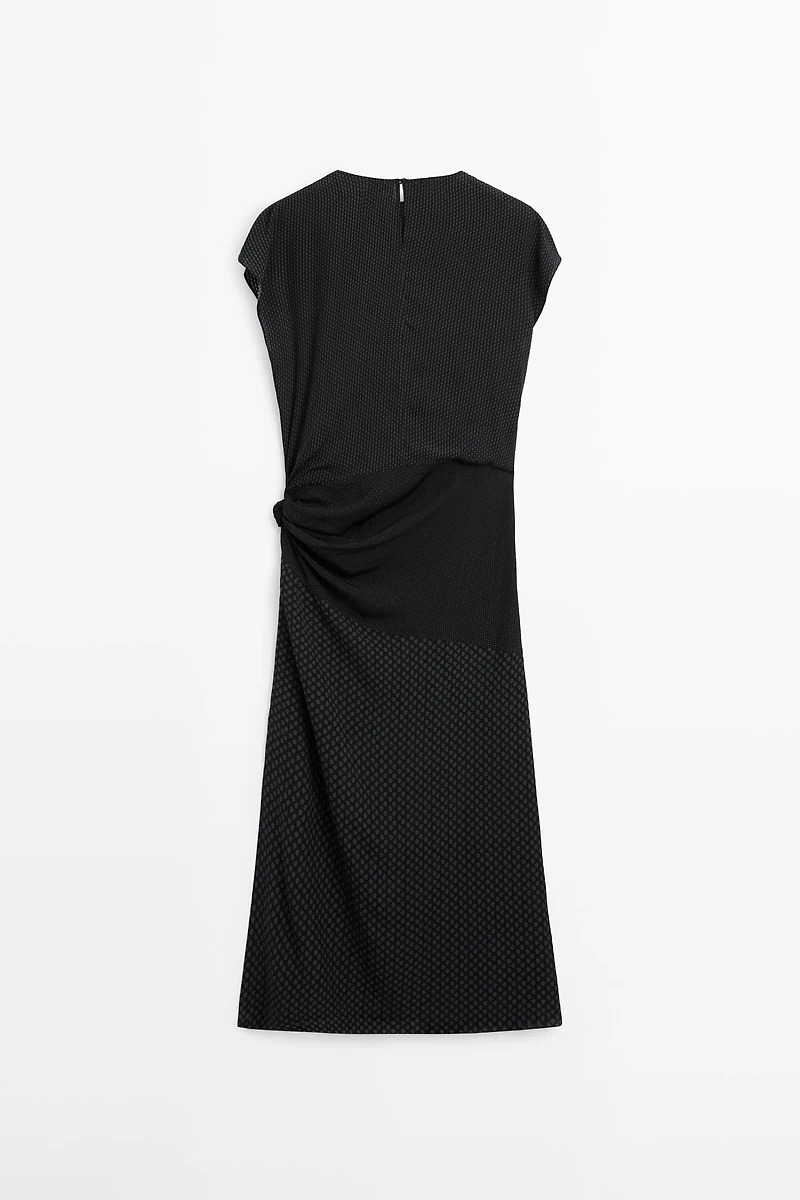 Long flowing printed dress with knot detail