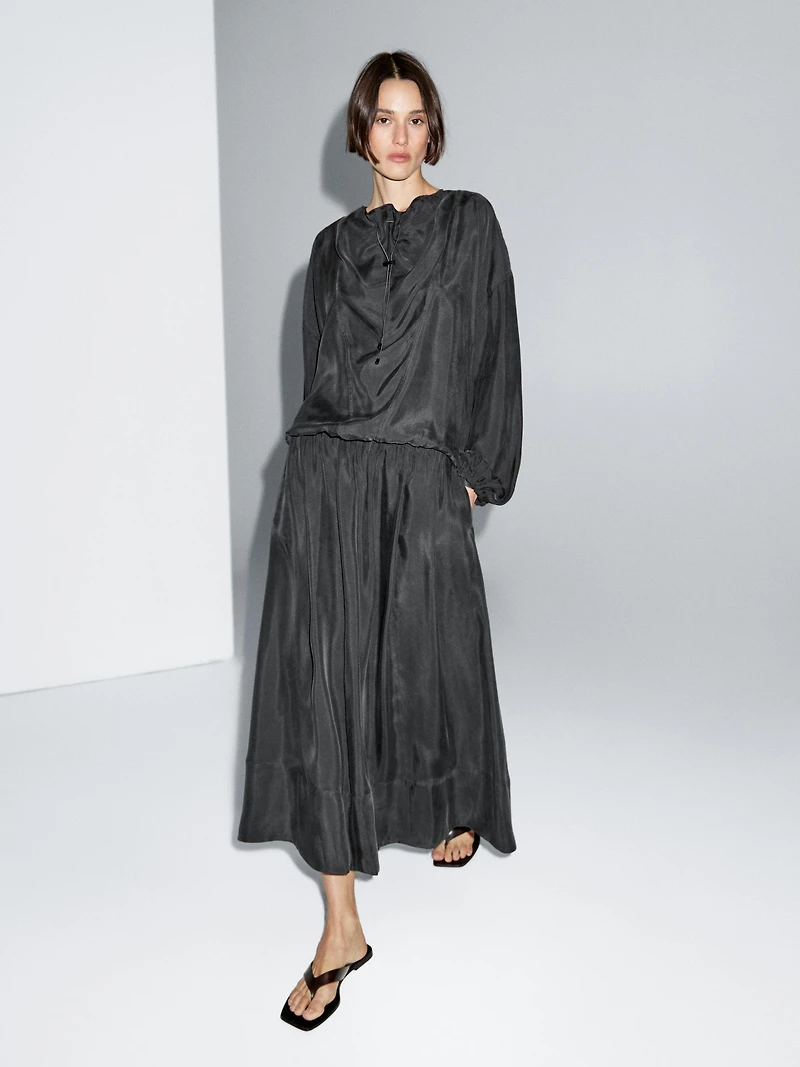 Cotton blend knit flared midi skirt