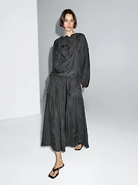 Cotton blend knit flared midi skirt