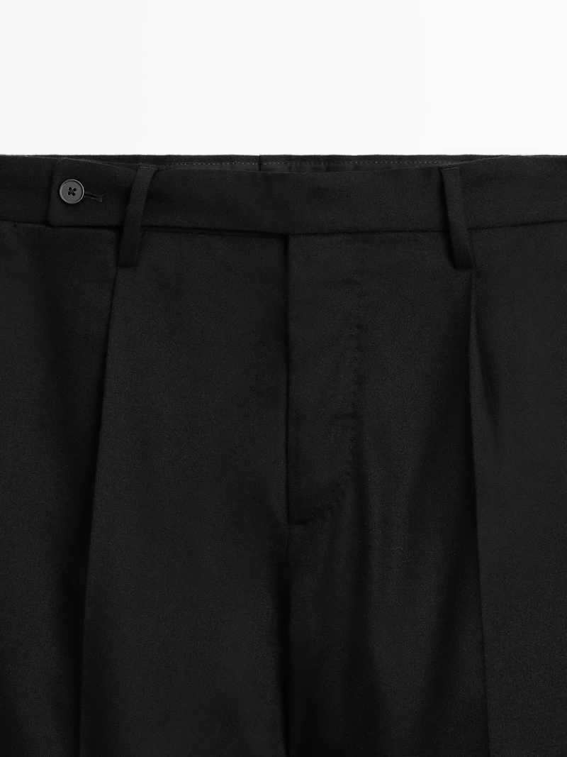 Wool blend flannel trousers with darts