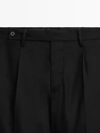 Wool blend flannel trousers with darts