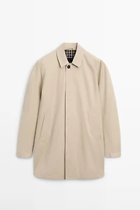 Check cotton trench coat with interior detail