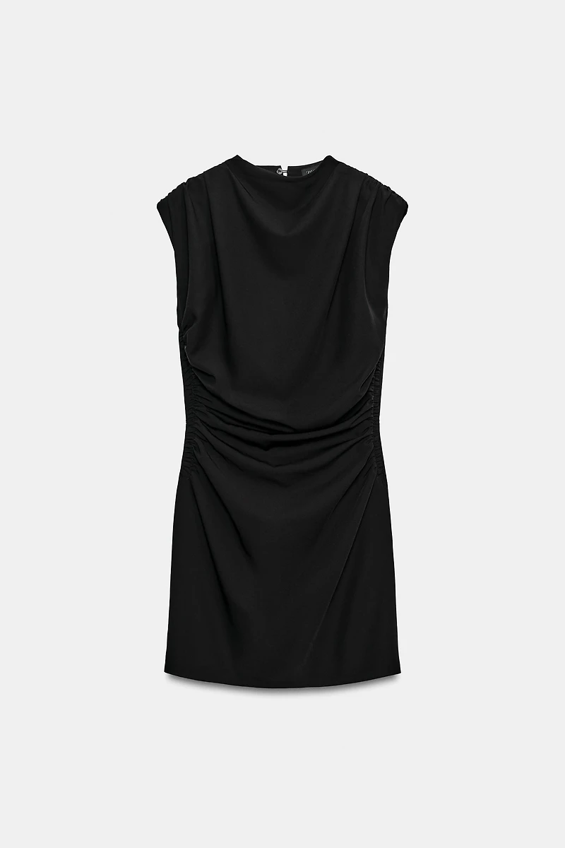 DRAPED MINI DRESS WITH SHOULDER PADS