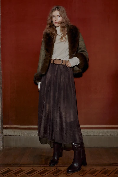 JUPE MI-LONGUE IMPRIMÉ ESTOMPÉ AVEC CEINTURE