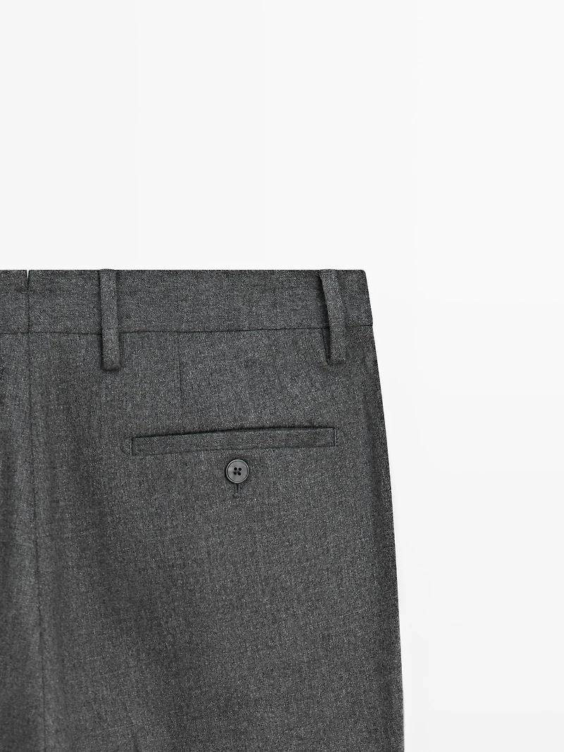 Pantalon à pinces en flanelle de laine mélangée