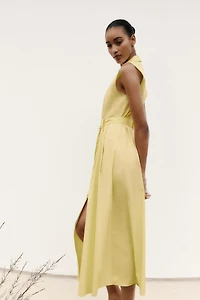 BELTED POPLIN MIDI DRESS