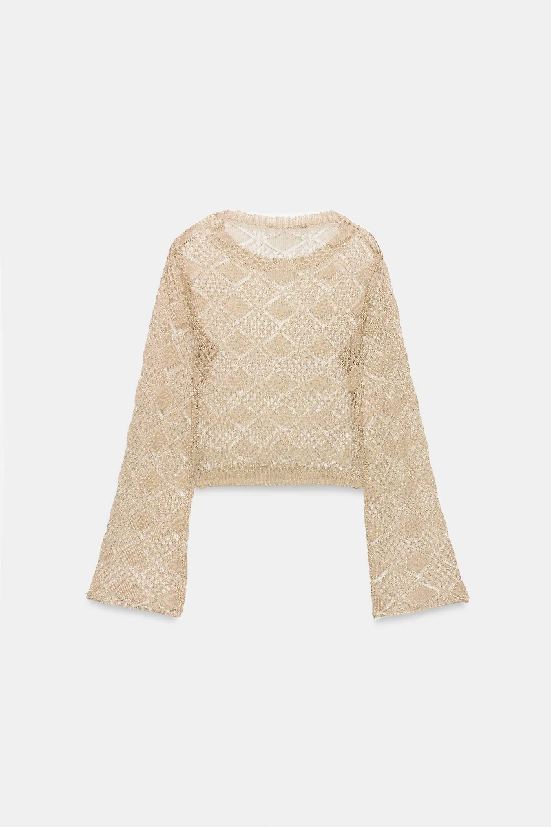 POINTELLE KNIT BELL SLEEVE SWEATER