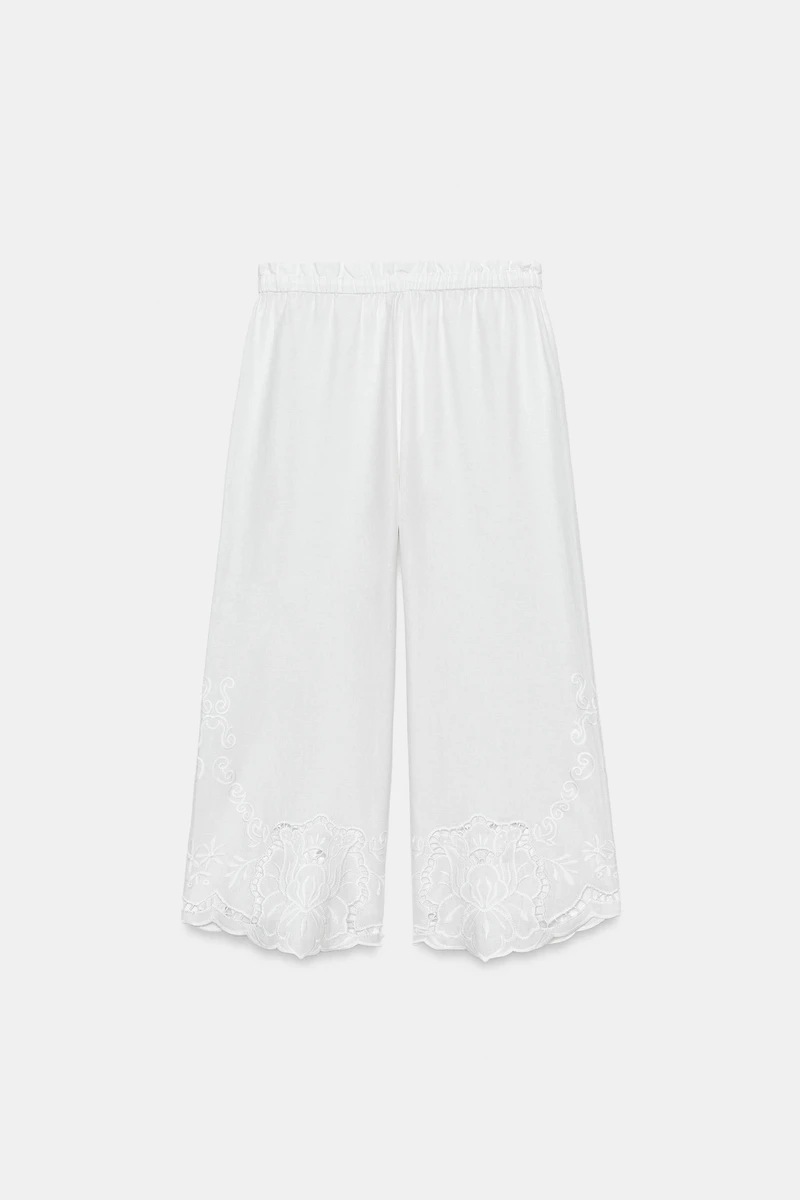 ZW COLLECTION LINEN BLEND EMBROIDERED TROUSERS