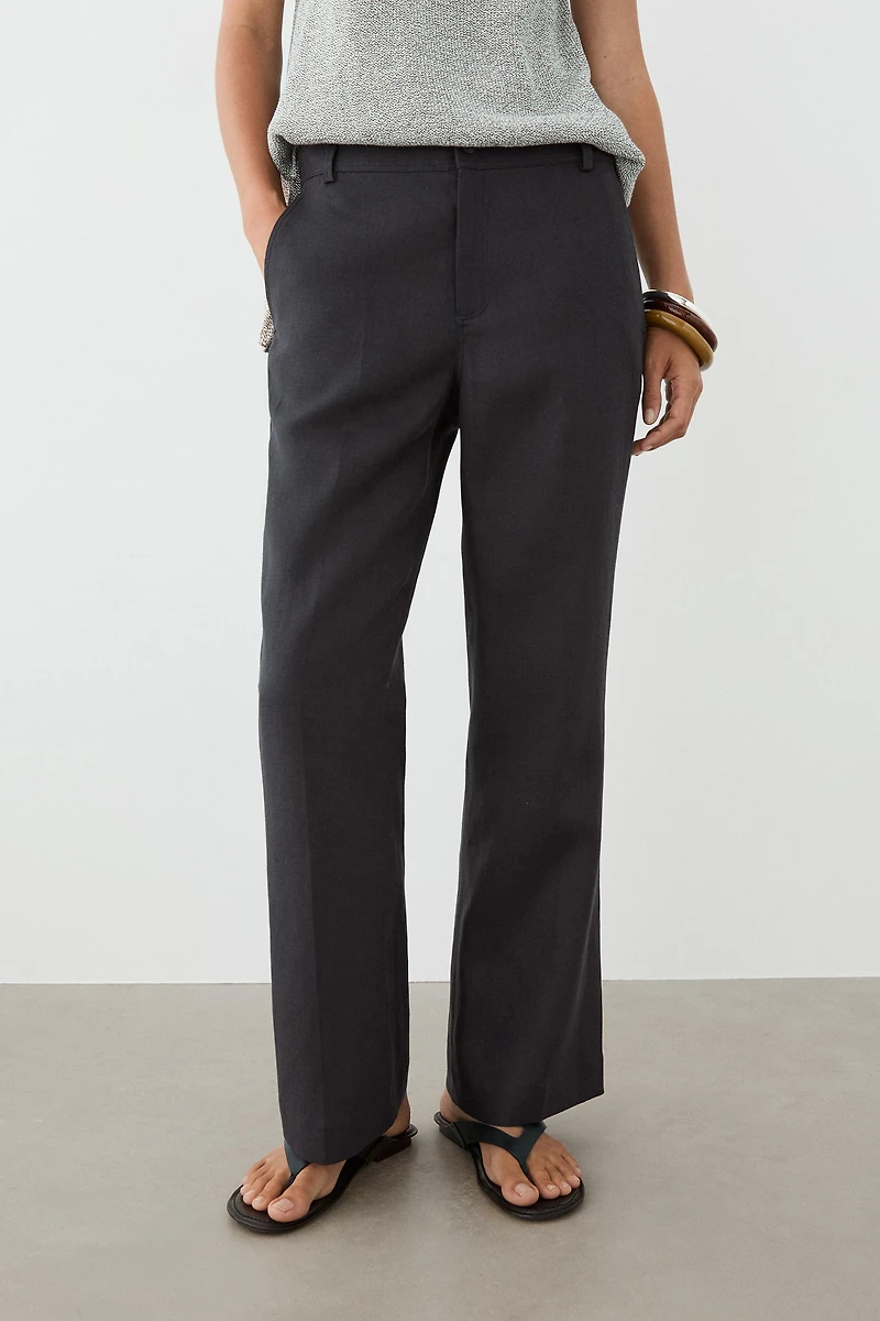 Pantalon kick flare cropped en lin