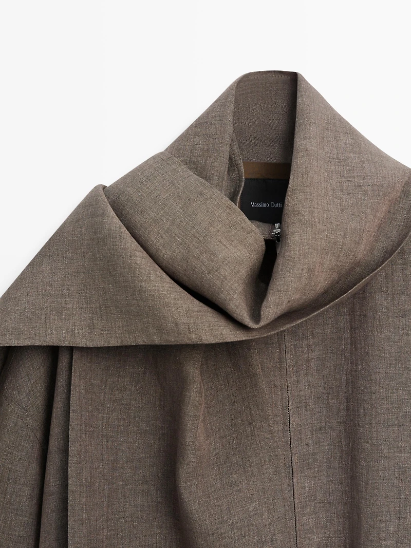 Linen melange bomber jacket with scarf