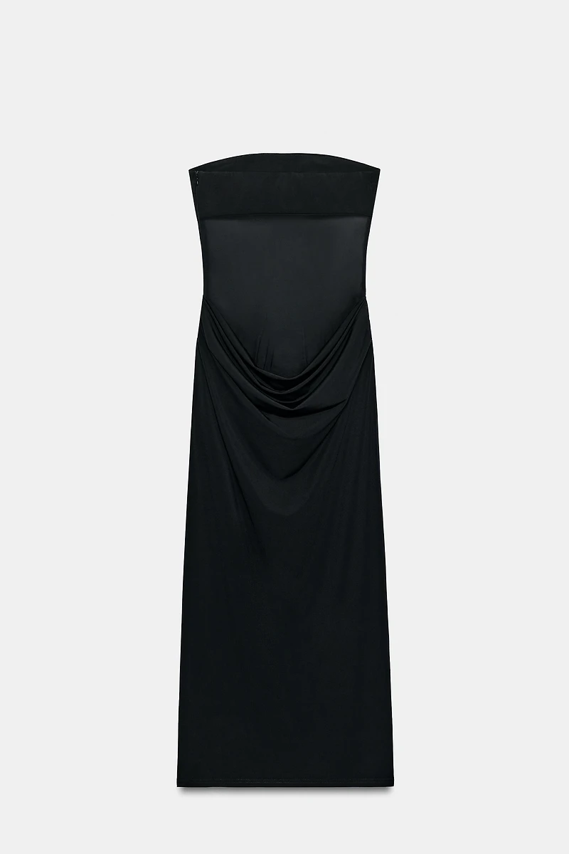COMBINATION DRAPED MIDI DRESS