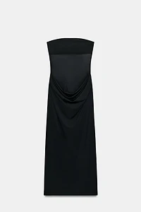 COMBINATION DRAPED MIDI DRESS
