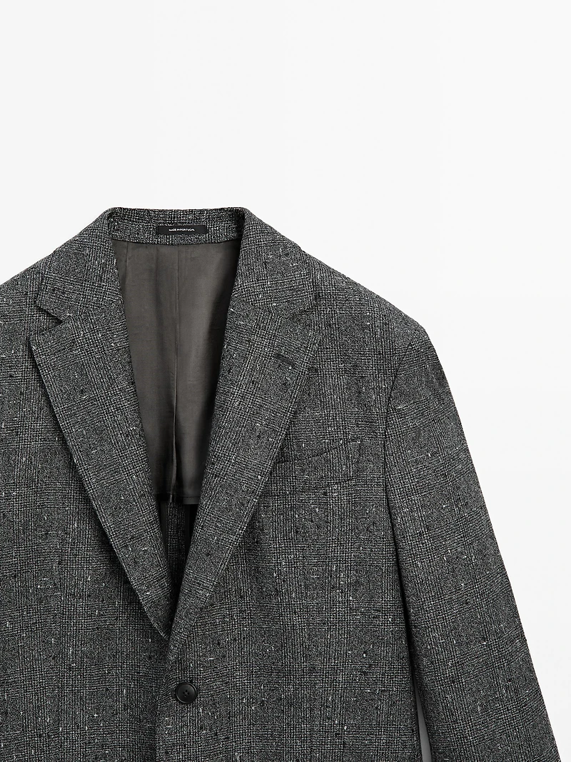 Blazer à carreaux texturé en laine mélangée