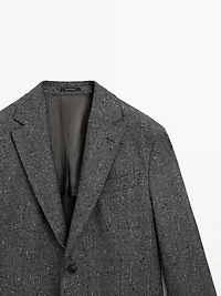 Blazer à carreaux texturé en laine mélangée