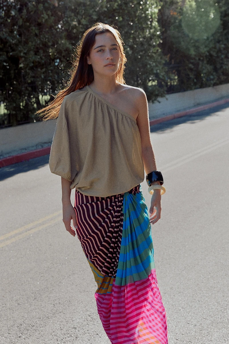 DRAPED STRIPED PAREO SKIRT