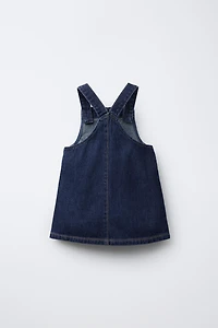 EMBROIDERED FLOWER DENIM OVERALL DRESS