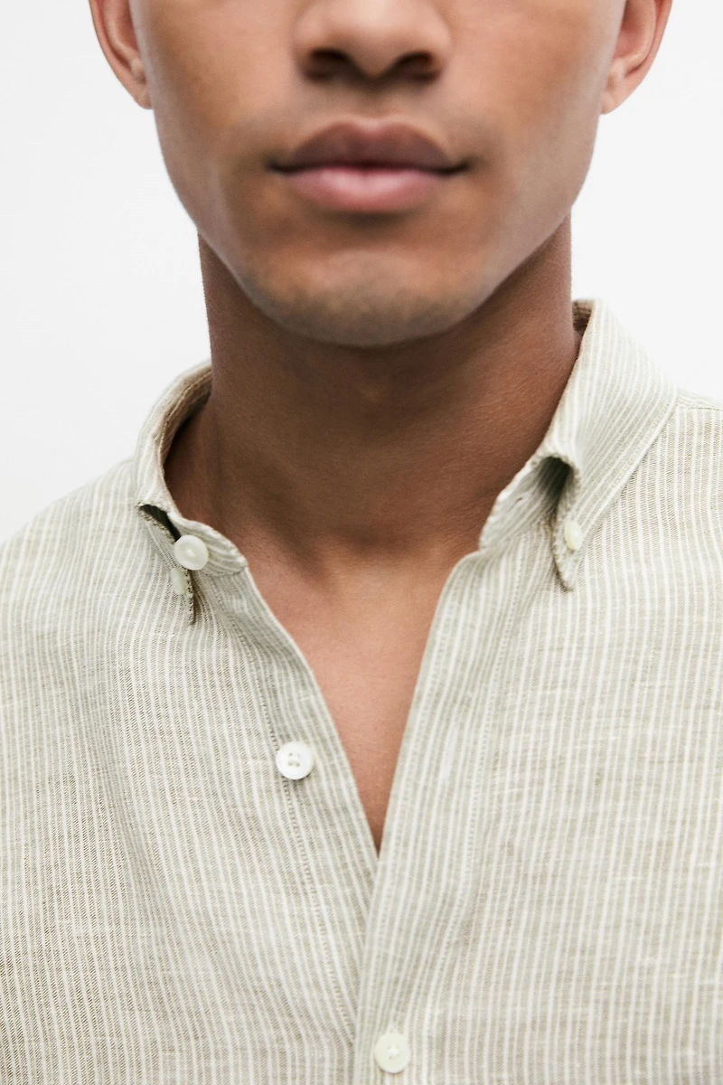 Chemise rayures regular fit 100 % lin