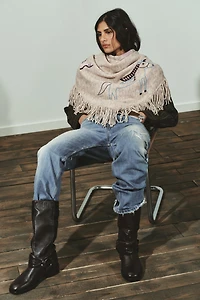 EMBROIDERED FRINGED SHAWL