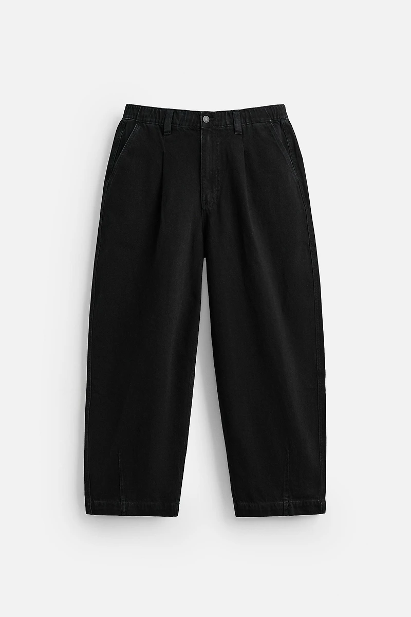 PLEATED WIDE FIT DENIM CHINO PANTS