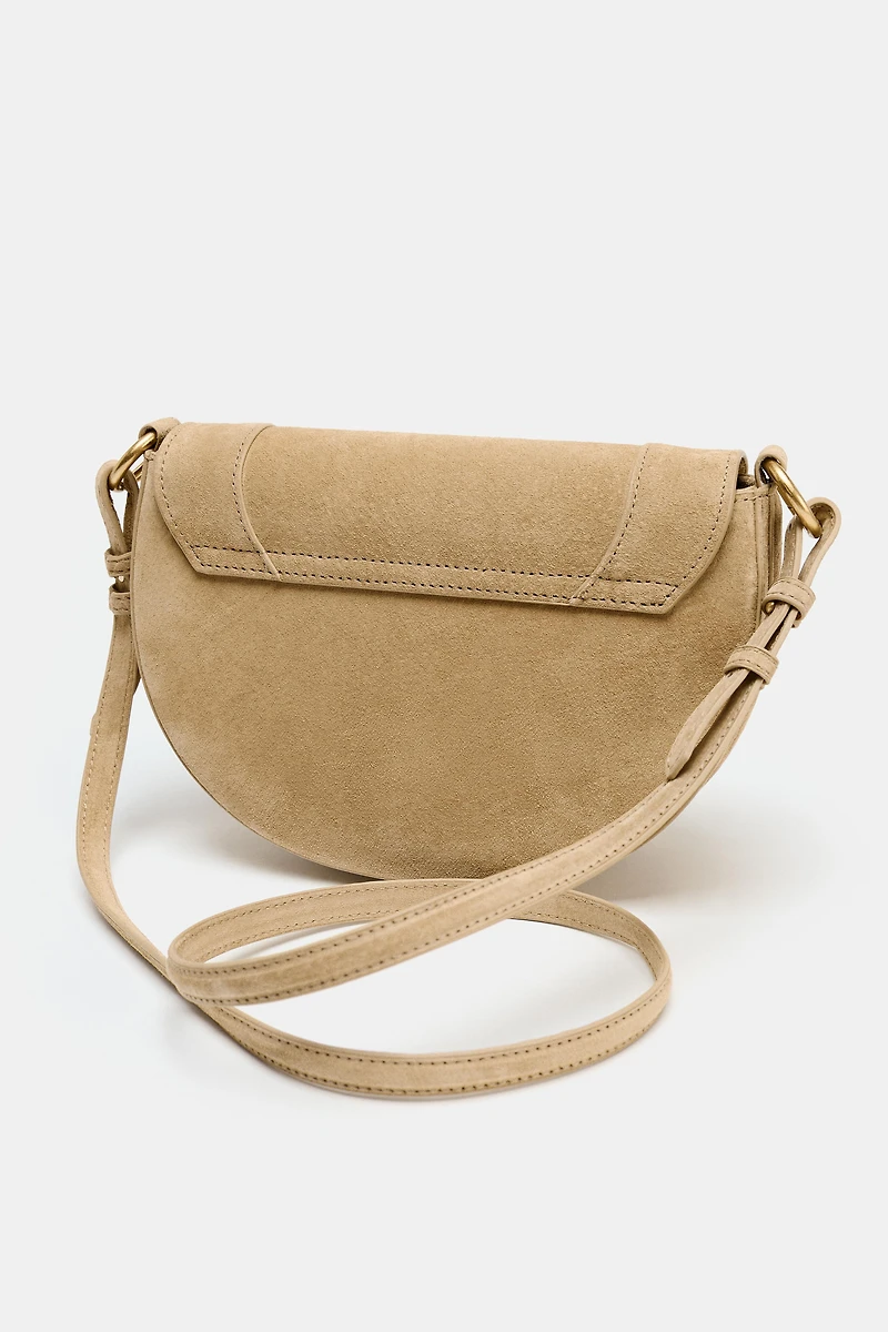 SPLIT LEATHER MAXI BUCKET BAG WITH HANDLE DETAIL