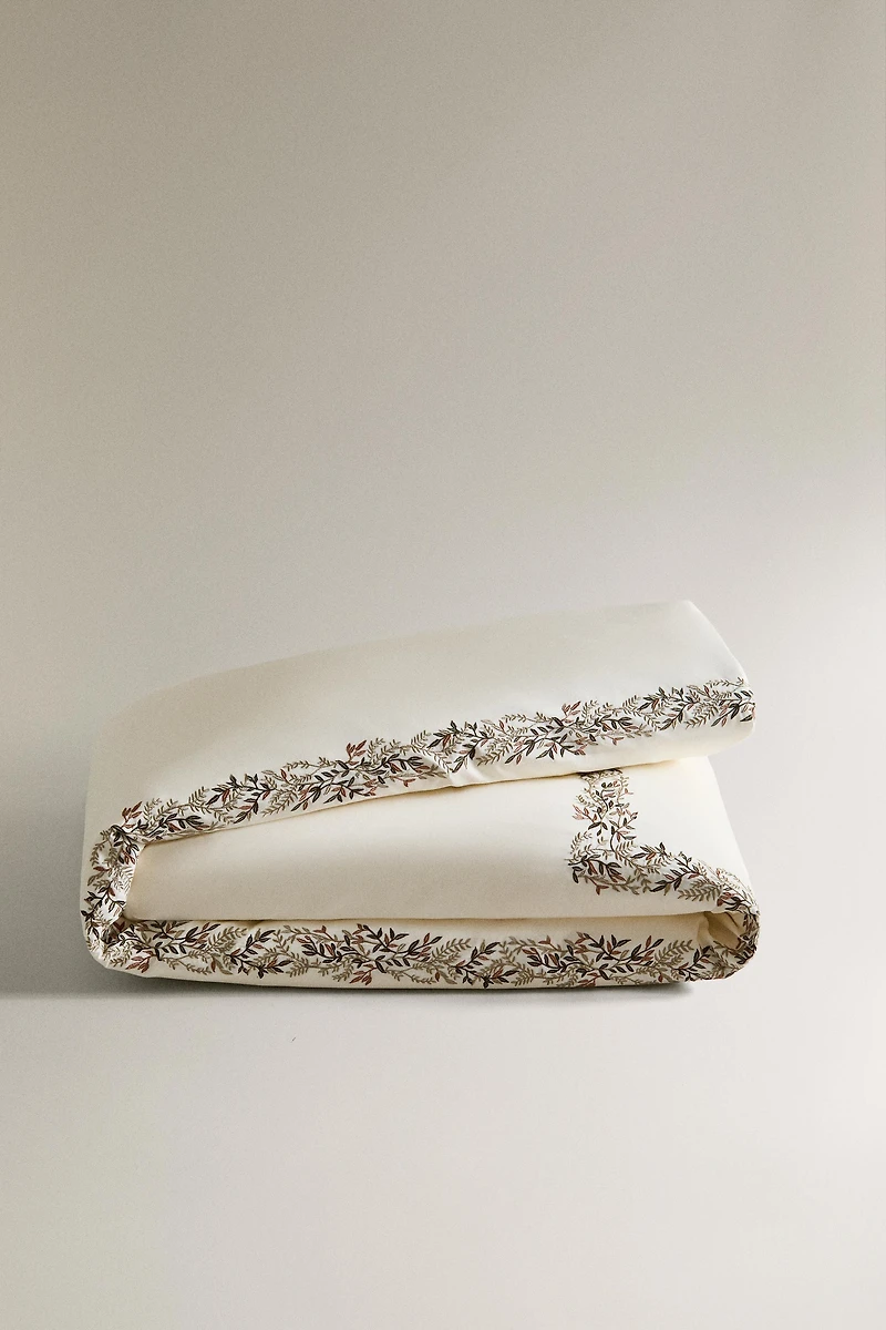 SATEEN DUVET COVER WITH EMBROIDERED LEAVES