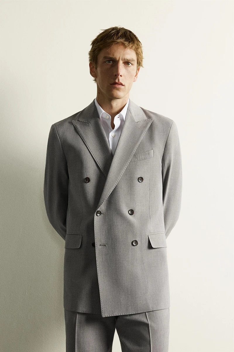 STRIPED DOUBLE BREASTED SUIT BLAZER