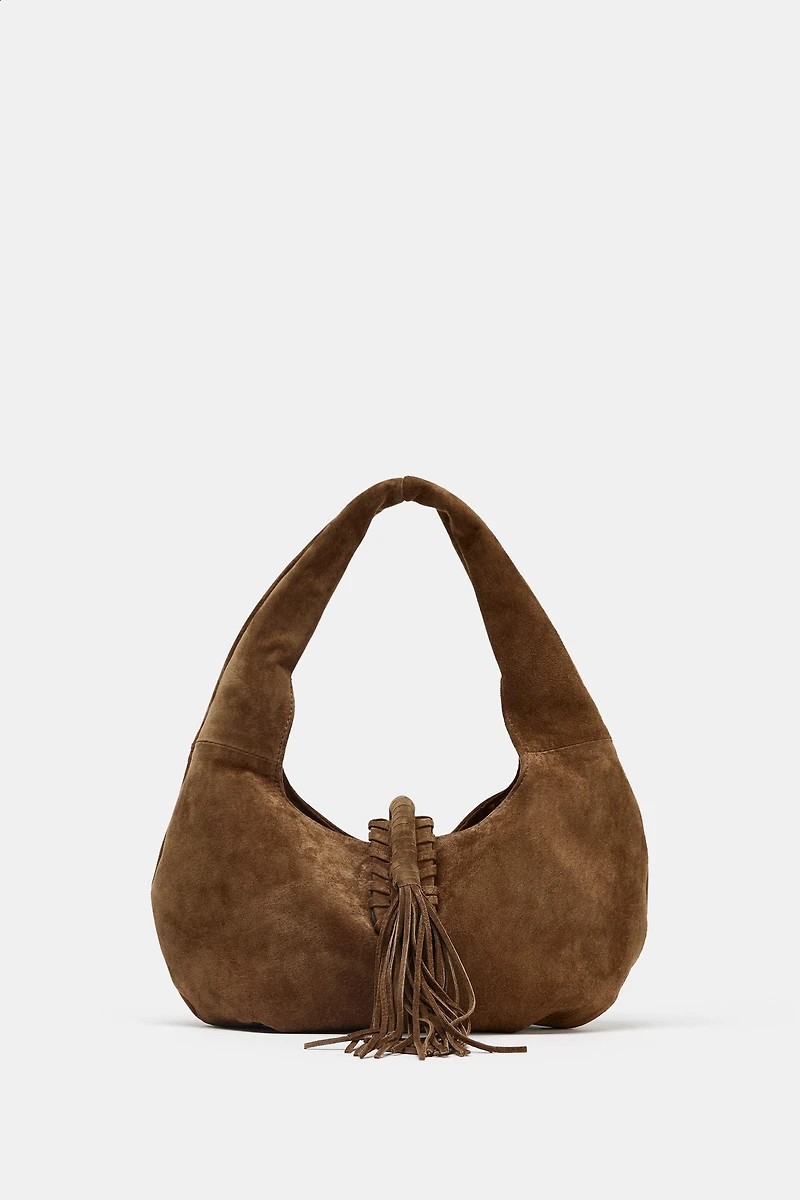 SPLIT LEATHER SHOULDER BAG WITH FRINGES