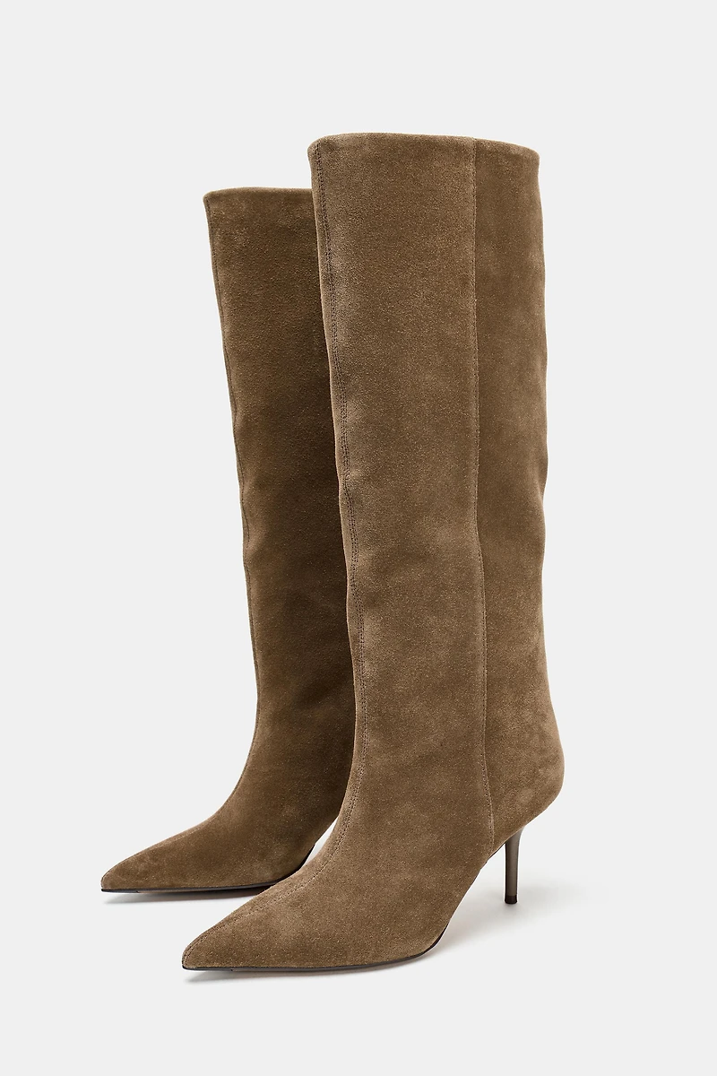 SPLIT LEATHER STILETTO HEEL BOOTS