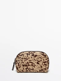 Hair on leather mini animal print toiletry bag