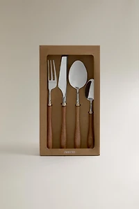 ACACIA WOOD HANDLE FLATWARE SET (SET OF 4)
