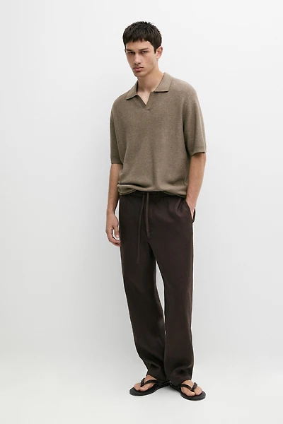 Cotton blend knit V-neck polo shirt