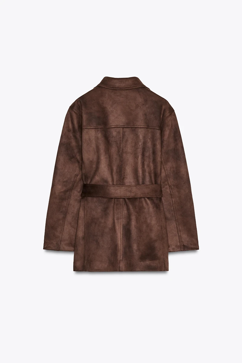 BELTED FAUX SUEDE JACKET