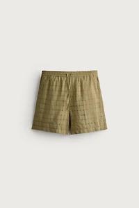 LINEN COTTON BLEND CHECKERED JACQUARD SHORTS