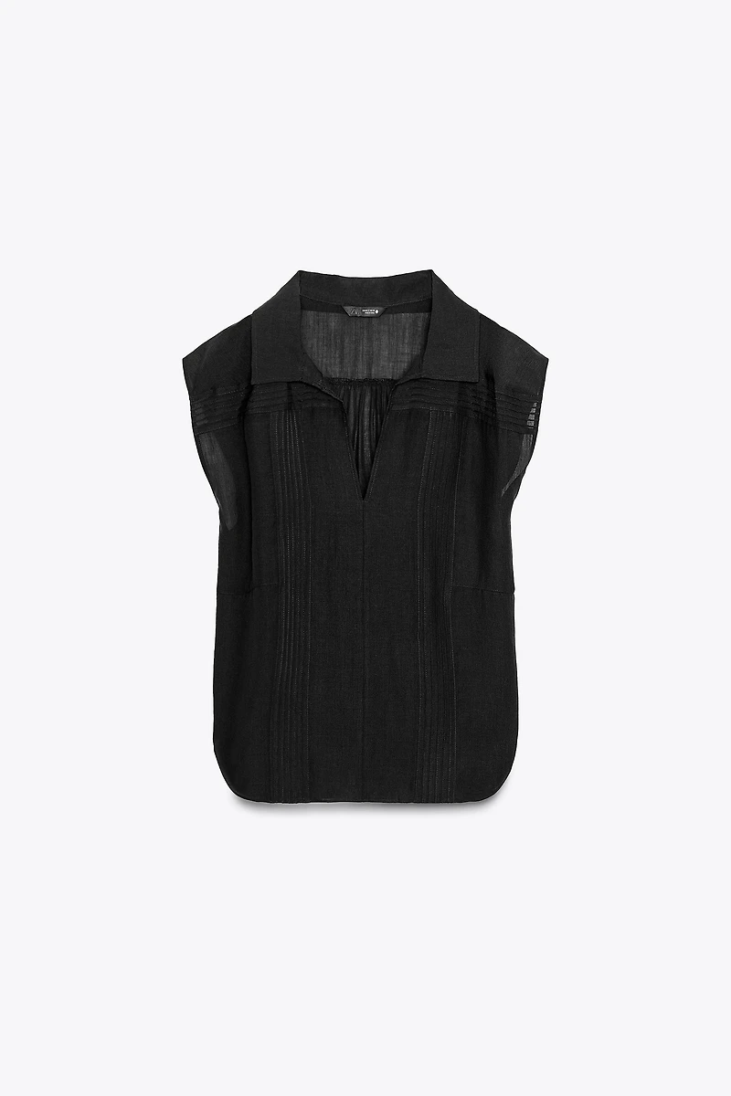 ZW COLLECTION RAMIE BLEND PINTUCK SHIRT