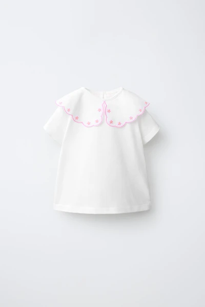 T-SHIRT À COL COMBINÉ BRODÉ