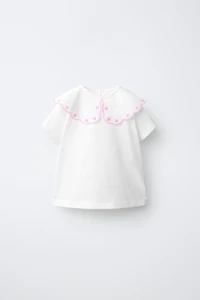 T-SHIRT À COL COMBINÉ BRODÉ