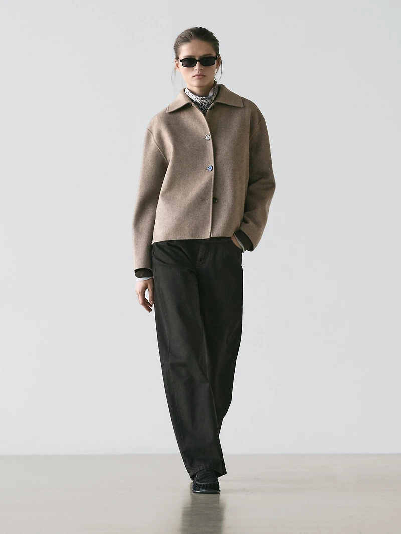 Short wool blend coat with buttons