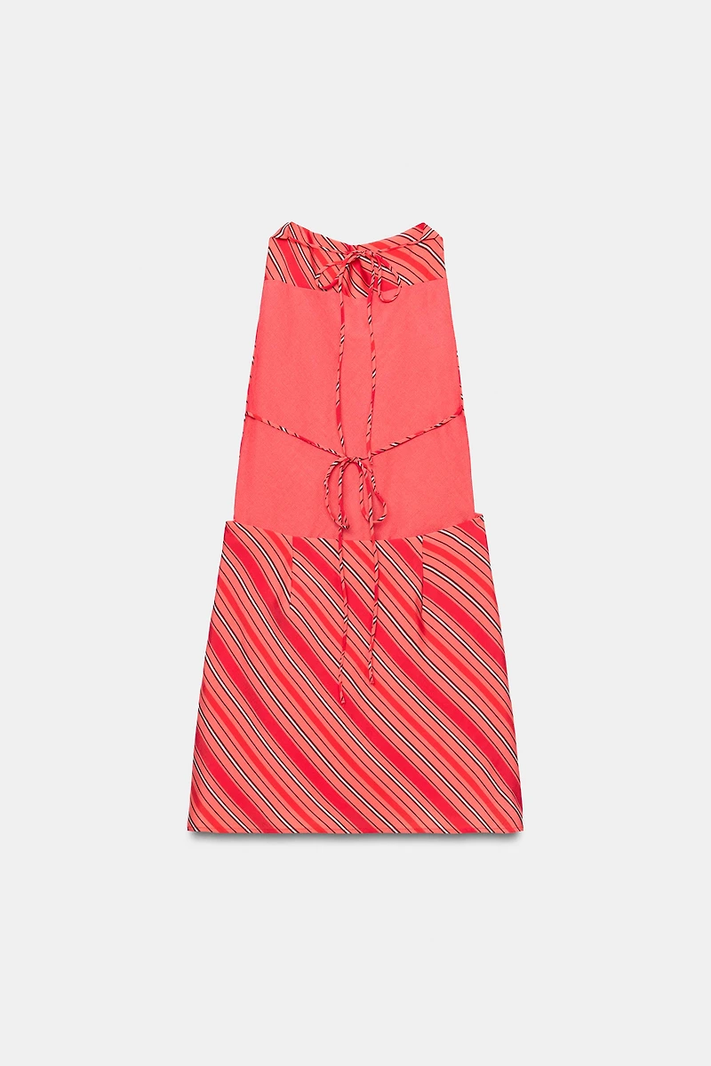 DRAPED STRIPED HALTER DRESS