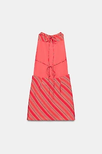 DRAPED STRIPED HALTER DRESS