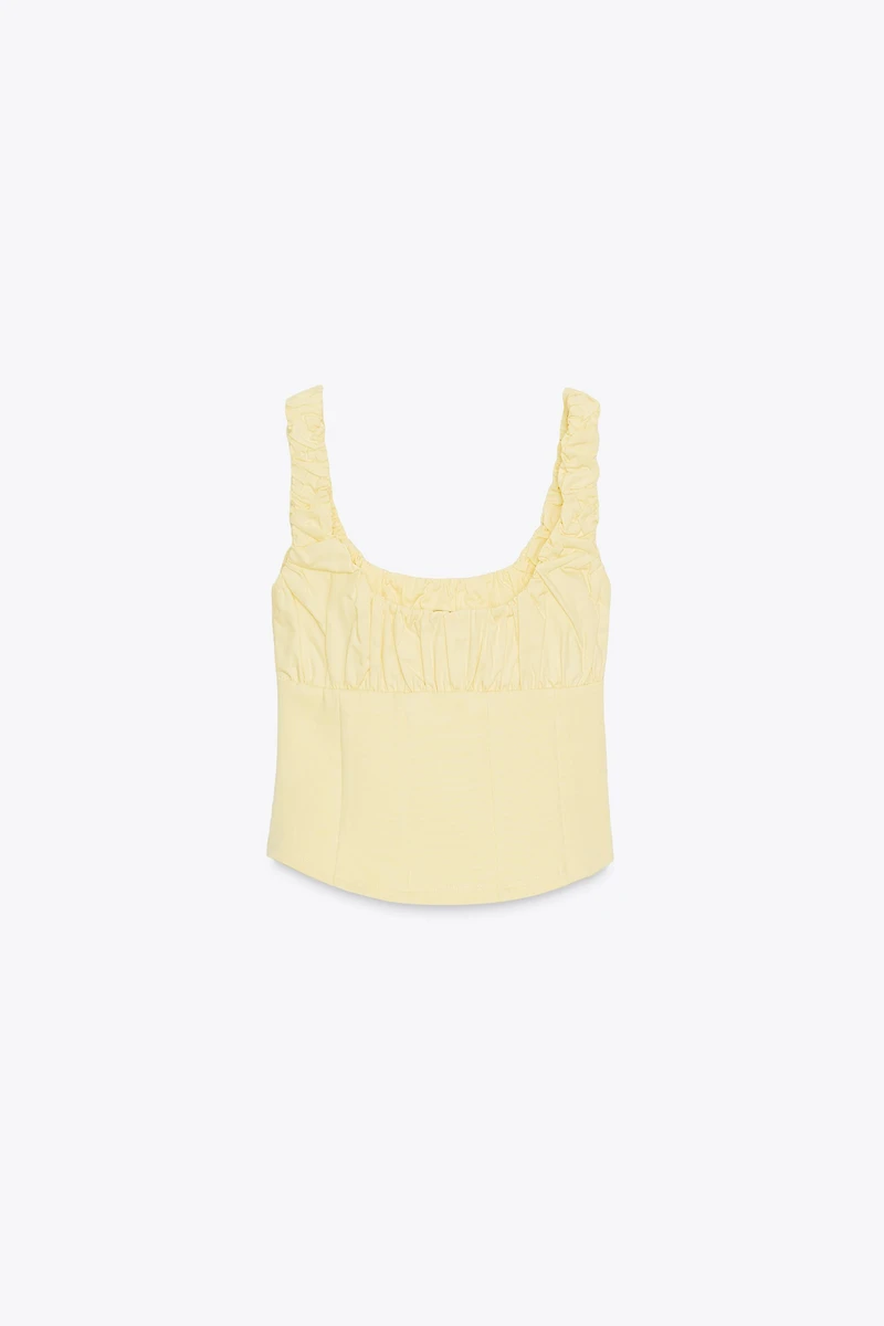 MIXED INTERLOCK POPLIN TOP